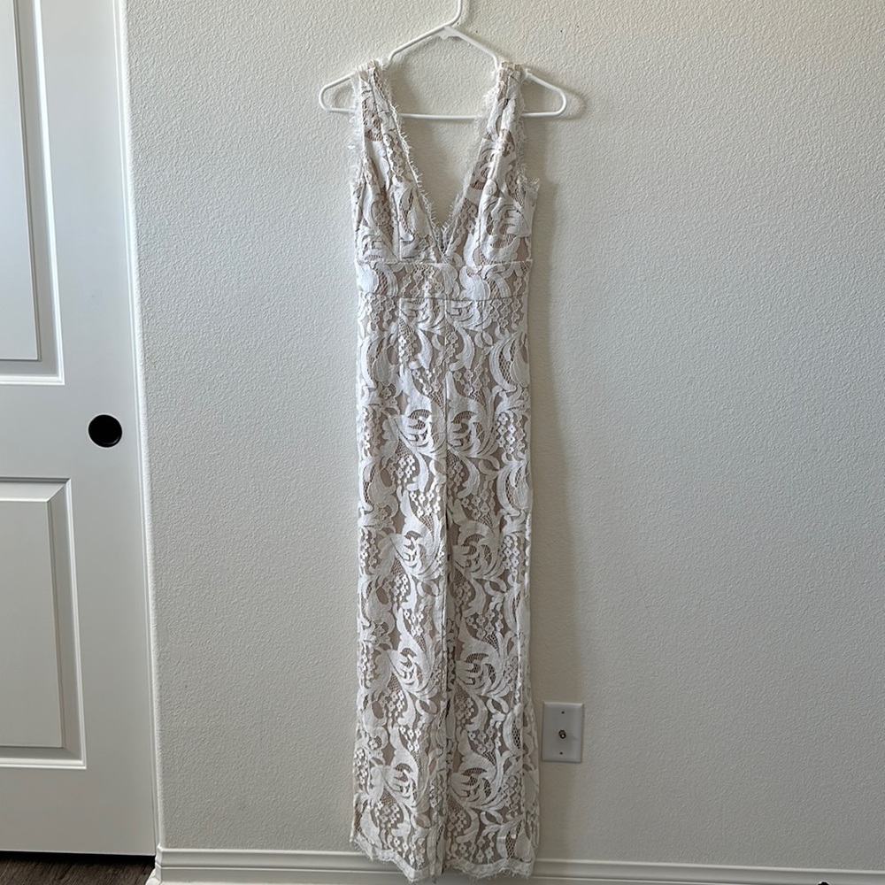 White & Nude Lace Jumpsuit Lulu’s XS